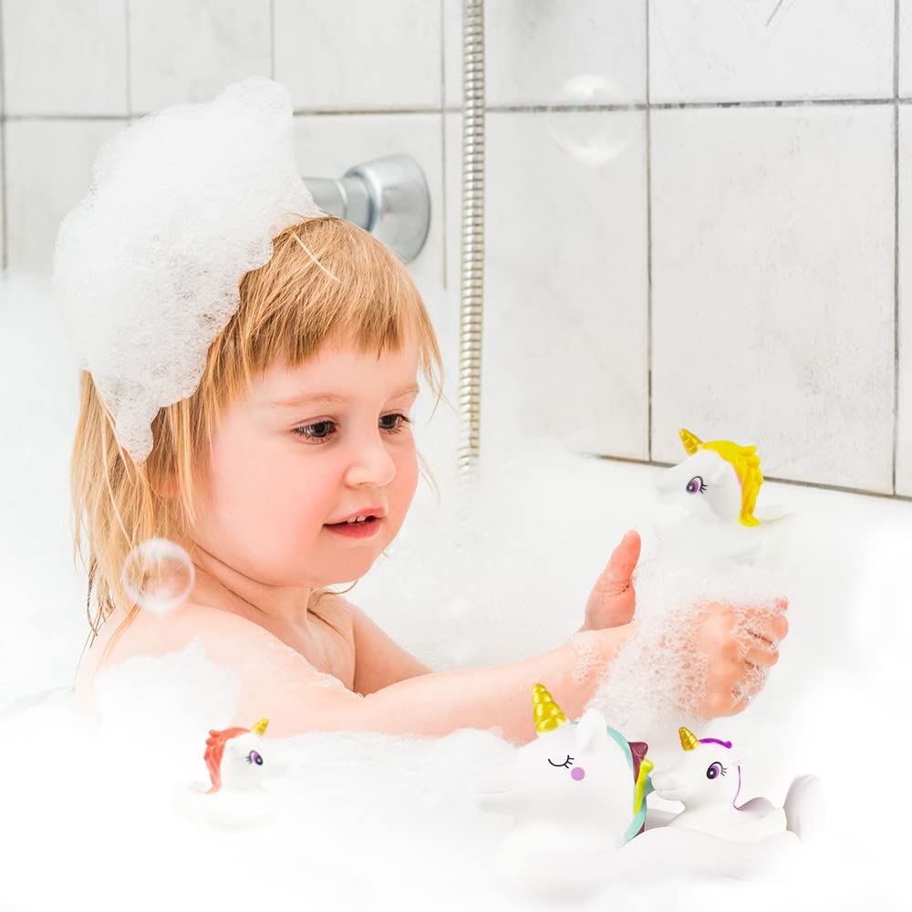Woby Baby Bath Toys Cute Unicorn Spray Toys Bathroom Rubber Floating Bathtub Squirt Toys For Toddlers Infants 6-12 Months Girl Ideal Gifts Value Pack 4Pcs Set