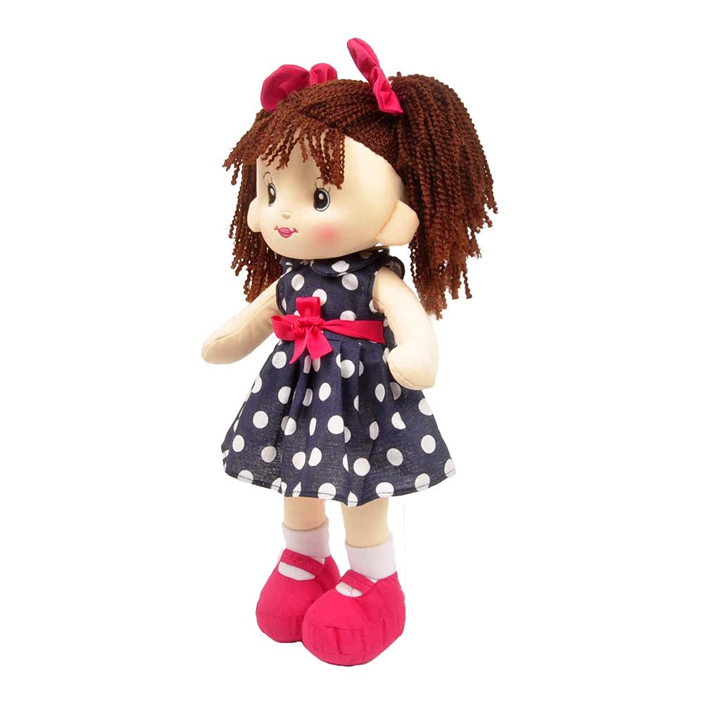 Linzy 16'' Betty Soft Plush Rag Doll - Blue Polka Dots, Polyester Cuddle Buddy for Girls, Model 92640BLUE