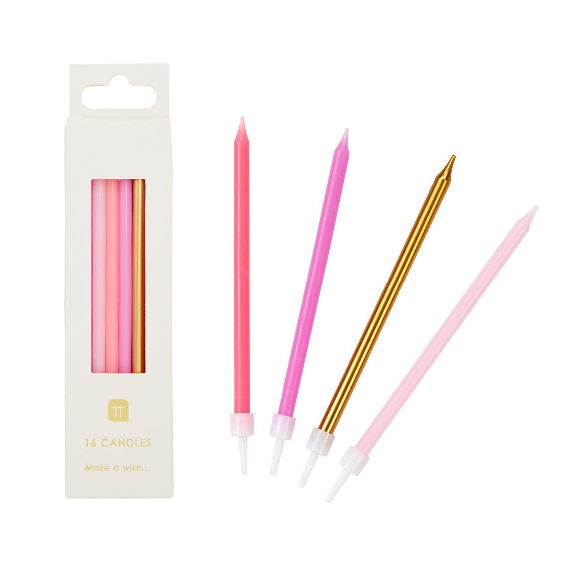 Talking Tables Pretty Pink Birthday Candles Cake Topper Decorations 16pcs, 4 Designed in The UK by