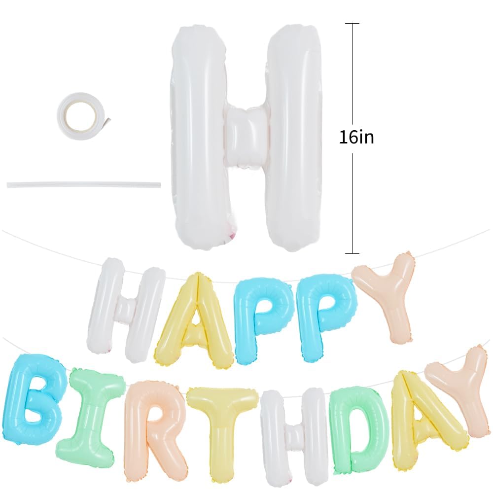TONIFUL 16 Inch Colorful Mylar Foil Birthday Balloons Banner for Adults & Kids - Creamy Macaron Party Decorations Supplies