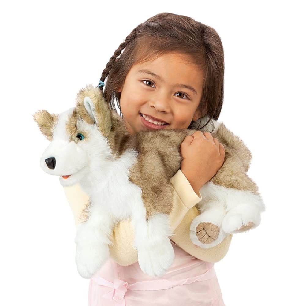 Folkmanis Wolf Pup Hand Puppet, Gray, White, Black, 1 Ea