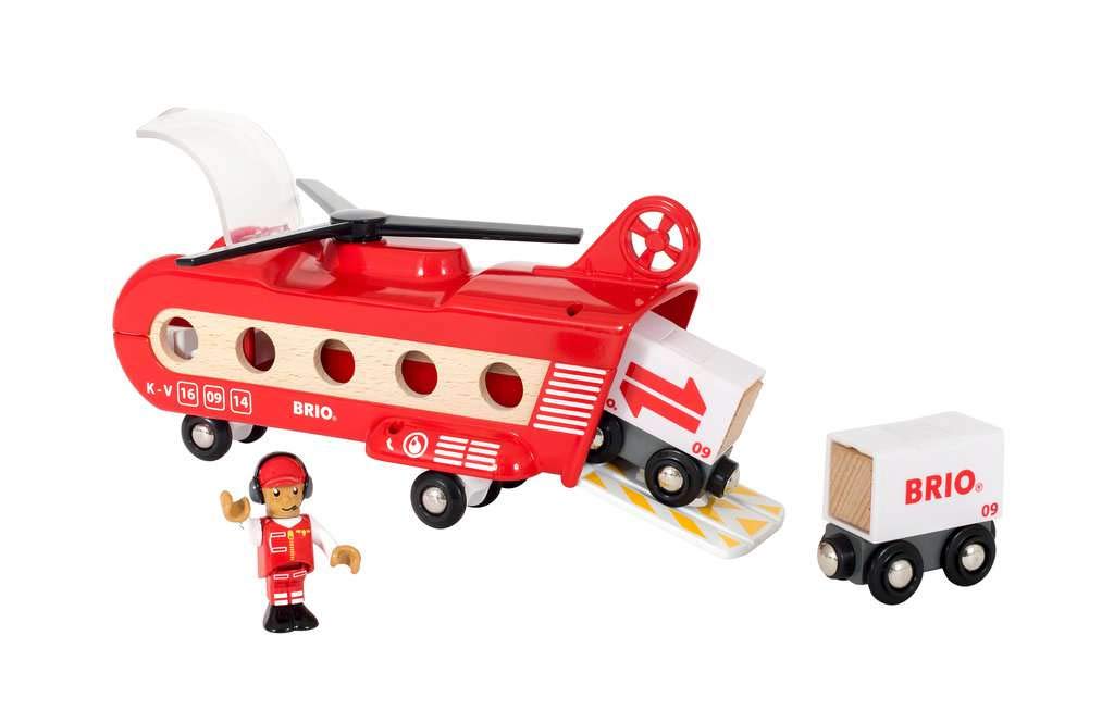 BRIO World 33886 - Cargo Helicopter - enhanced Wooden Train Toy | Safe and Durable | Compatible with All Sets | Fun for Toddlers and Kids | includes Figure and Accessories