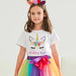 Doctor Unicorn Birthday Girls Unicorn Costume Outfit Rainbow Tutu, Unicorn T-shirt, Satin Sash, Hair Bow & Headband Rainbow/Whit