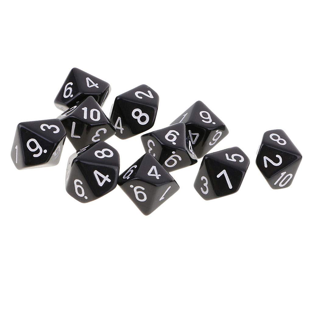 Yiotfandoll 10PCS Polyhedral D10 Dice Acrylic 10 Sided Game Dice for RPG MTG DND Dice Table Games (Black)