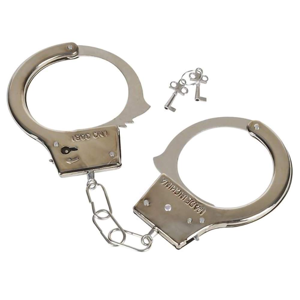 The Dreidel Company Steel Metal Play Handcuffs Pretend Police Hero Cops Halloween Dress Up, Birthday Party Gatherings, Party Favors, 10.5' Inch (3-Pack)