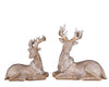 Gold Tone Glitter Small Sitting Reindeer 7.5 X 5.5 Resin Christmas Figurine Set Of 2