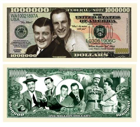 Abbott And Costello Million Dollar Bill With Bill Protector