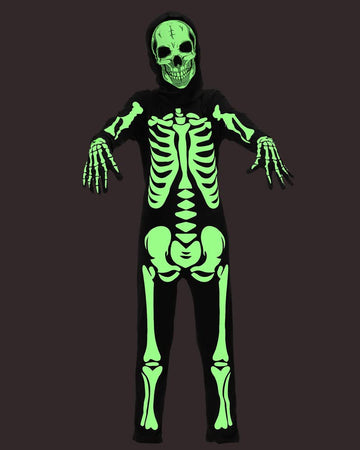 Yolsun Skeleton Costume For Kids Glow In The Dark Bone Skull Outfit For Halloween (Small, Black)