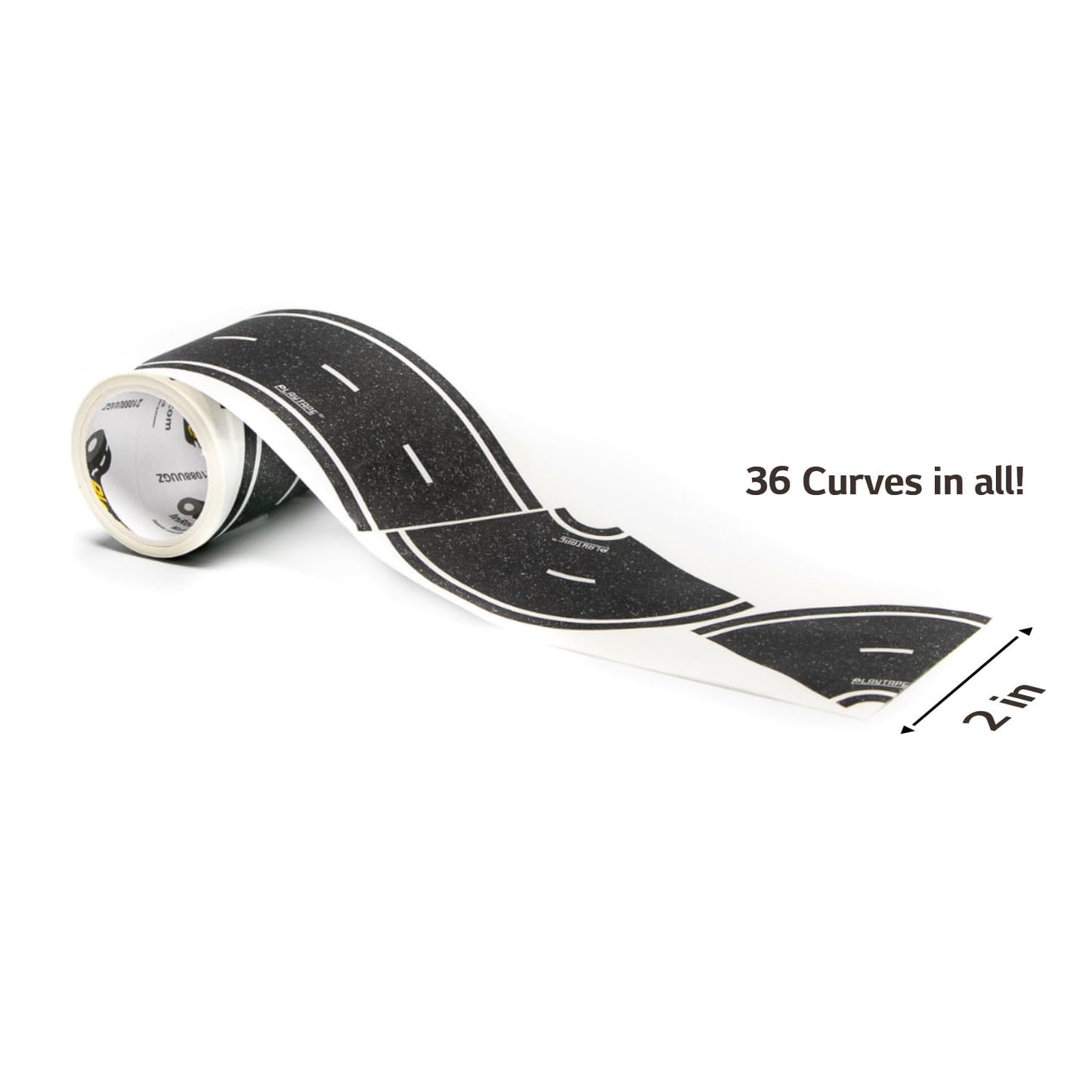 InRoad Toys PlayTape Road Tape - 36 Curves, 2" Wide, Black, No Residue, Sticks to Flat Surfaces
