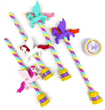 Crackles Magical Unicorn Stationary Kit With Pencils, Erasers, Sharpener, Pencil Holder Topper Combo Set For Best Return Gift