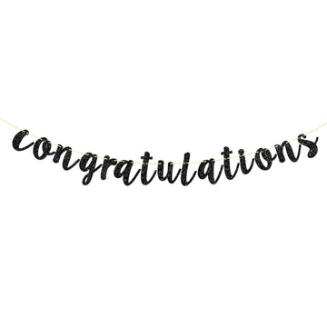Black Glitter Congratulations Banner for Wedding, Anniversary, Graduation, Congrats Master Bunting, Retirement Party Decorations
