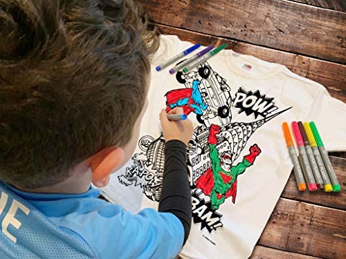 Splat Planet Color-in Sloth Jungle T-Shirt with 10 Non-Toxic Washable Magic Pens - Color in and Wash Out T-Shirt (9-11 Years) Wh
