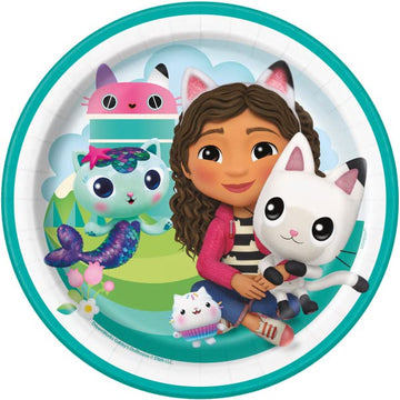 Unique Gabbys Dollhouse Birthday Party Supplies Bundle Pack includes 16 Dessert Cake Plates, 16 Lunch Plates, 16 Napkins, 1 Tabl