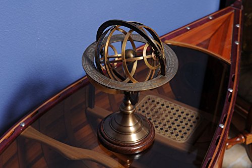 Old Modern Handicrafts Armillary Sphere On Wood Base - Handcrafted Brass, Antique Finish, Perfect For Nautical Collections And Astronomy Enthusiasts - 7.0L X 7.0W X 11.5H Inches
