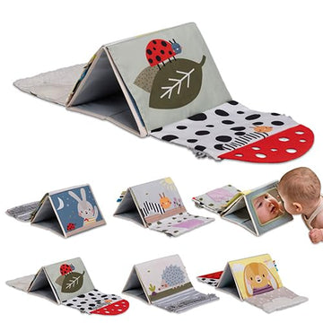 Taf Toys Tummy Time Sensory Book With Crinkle Pages & Soft Textures, High Contrast Patterns, Baby-Safe Mirror For Newborns And I