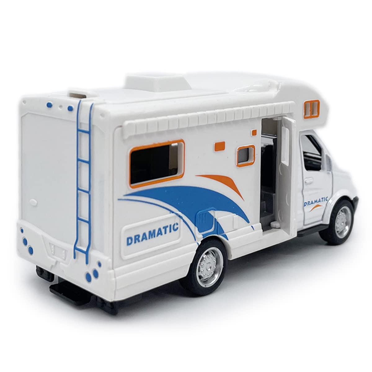 Mini Toy Camper RV Motorhome Toys for Boys Pull Back Diecast Model Car Recreational Vehicle Adventure with Furniture Roof and Si