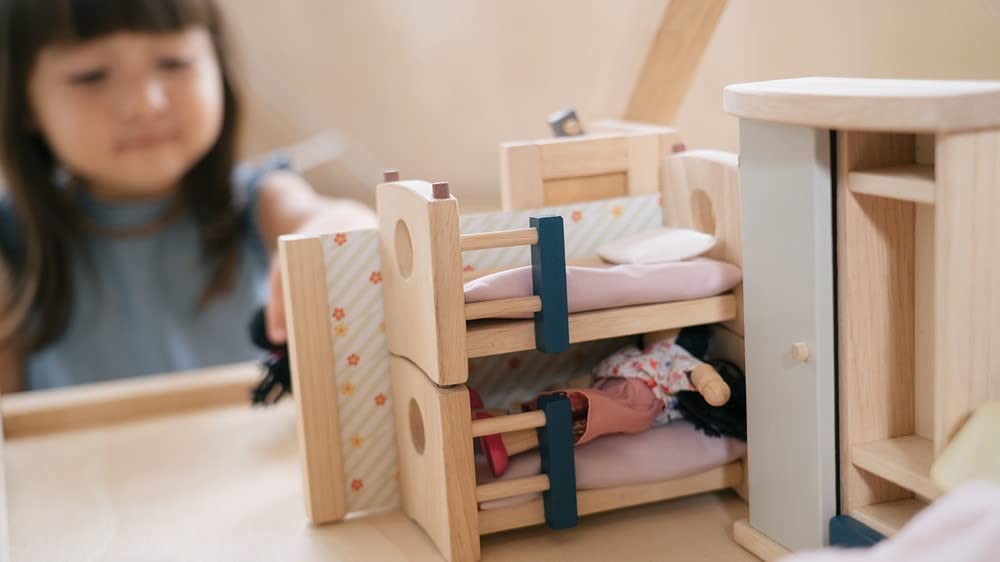 Plantoys Neo Line Of Wooden Dollhouse Furniture - Children'S Room (7304) | Sustainably Made From Rubberwood And Non-Toxic Paints