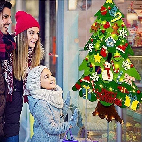 Montessori Felt Christmas Tree for Toddlers, Interactive DIY Felt Christmas Tree Set with 3 Meters Led String Light