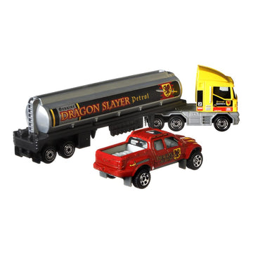 Matchbox Convoys Collectible Cars Die-Cast Series - Mbx Cabover Tanker Dragon Slayer Petrol And Badlander Pickup