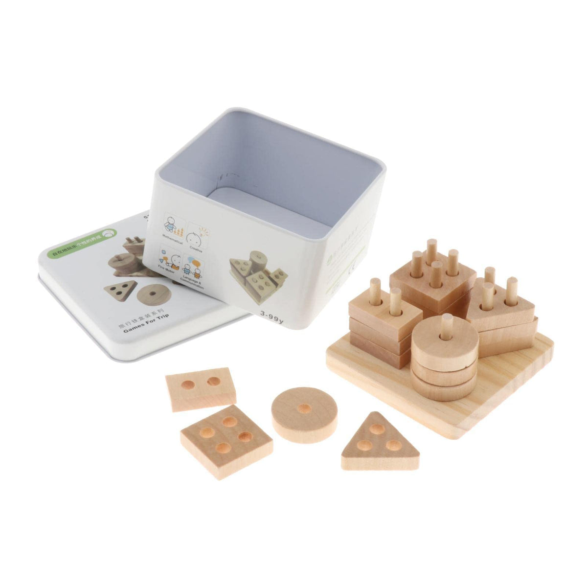 Ilsmysutra Wooden Geometry Block Game Toy Montessori Educational Toy Four Pillars|Toys For Baby|Developmental Baby Toys
