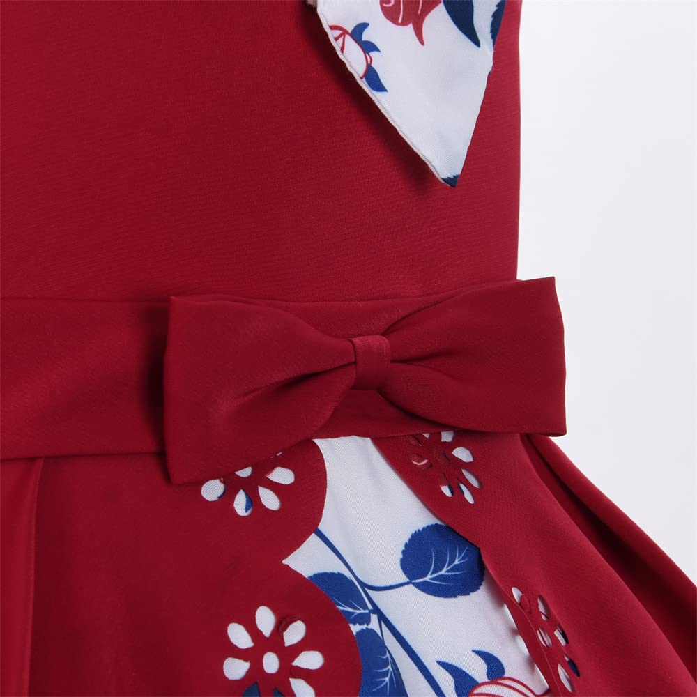 Cosplay Life Floral Dress for Girls and Young mature-themeds Fashion Flower Waistline Kids Party Festival Dress Ages 5-9 Years Old (RED  6YRS)