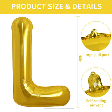 Toniful 40 Inch Large Gold Letter L Balloons Helium Balloons,Foil Mylar Big Balloons For Birthday Party Anniversary Supplies Dec