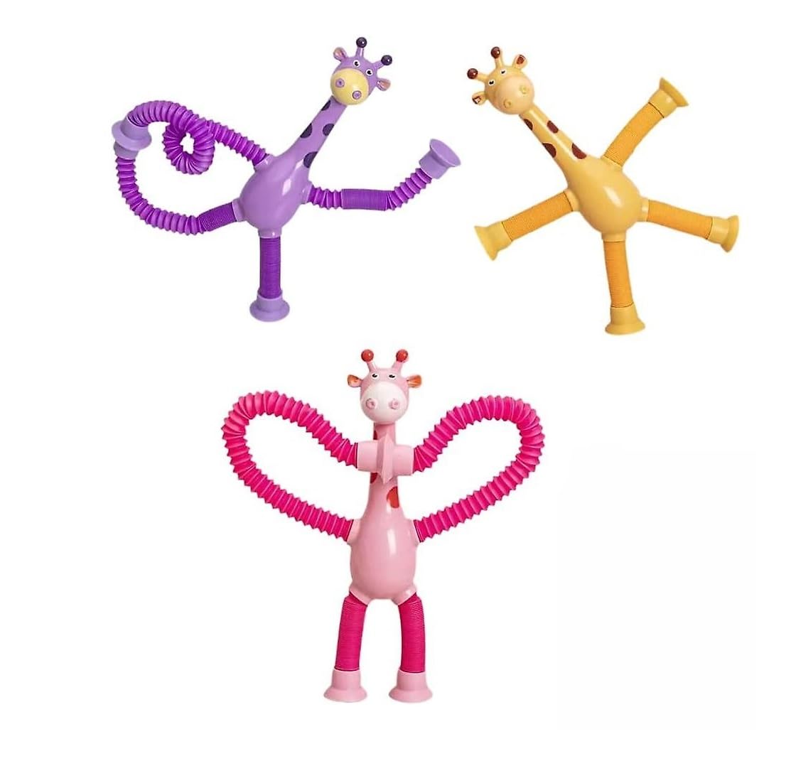 Quasar 3 In 1 Combo Pack ItS New Bendable Telescopic Giraffe Shape Changing Tubes Sensory Toys Pop Creative Suction Cup Imagina