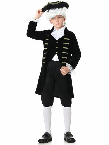 GRAJTCIN Kids Colonial Costume for Boys Historical Halloween George Washington Hamilton Costume 18th Century Outfit Black 11-12 