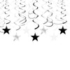 Adeer Black, White, and Silver Hanging Swirl Decorations with Star Cutouts, Set of 30