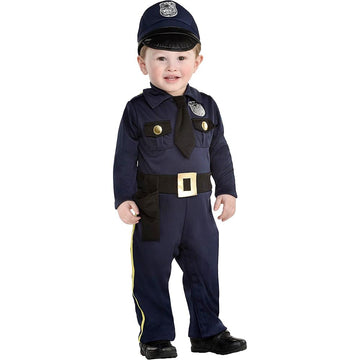 Amscan Navy Blue Polyester Cop Recruit Jumpsuit & Hat Set - (18-24 Months) - Police Officer Costume for Parties