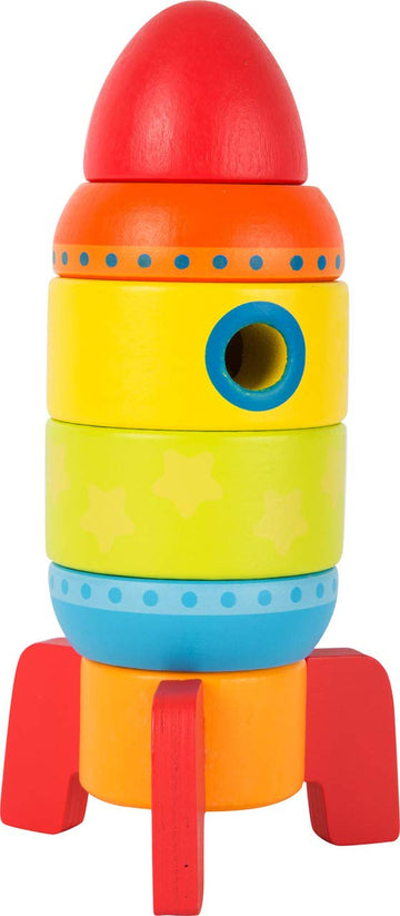 Small Foot Wooden Toys Colorful Rocket Shaped Stacking Toys, Six Plug-In Parts Promote The Fine Motor Skills Designed For Children 12+ Months