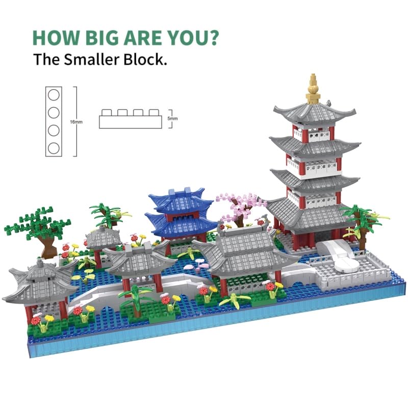 Kadablk Mini Bricks Architecture Set - Suzhou Garden & West Lake, 950 PCS, Plastic, Asian Style, for Adults & Teens, Mini West Lake Color
