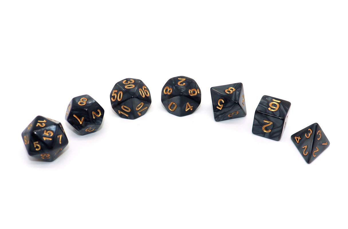 Polyhedral Dnd Dice Set Pearl Black For Dungeon And Dragons D&D Pathfinder Rpg Mtg Dice D20 D12 D10 D8 D6 D4