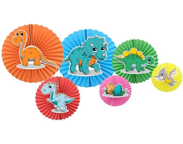 Atpata Funky Dinosaur Theme Happy Birthday Party Supplies Combo Kit For Unisex Dino Theme Decorations (Dinosaur Paper Fans)