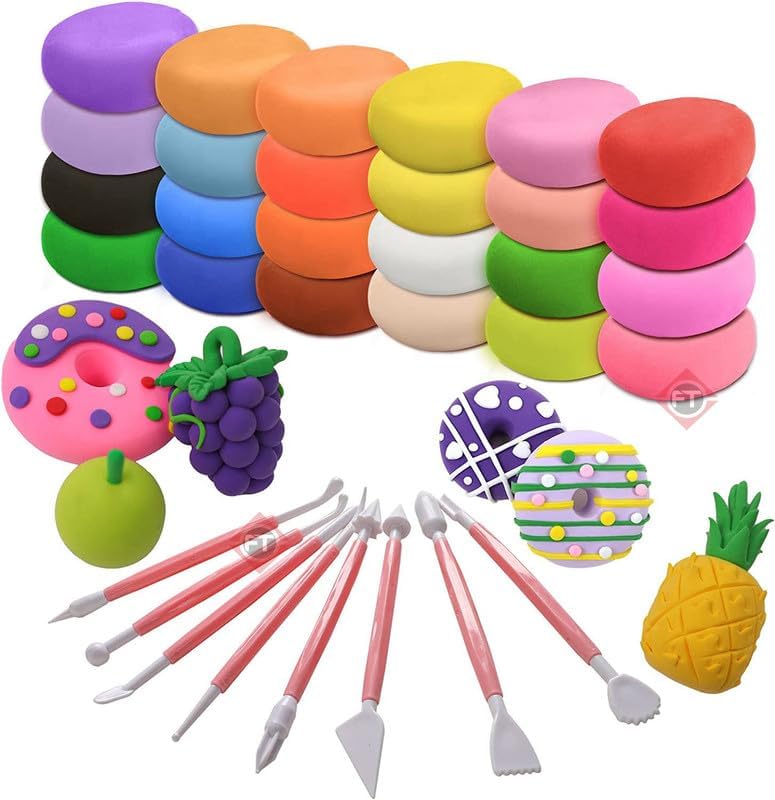 Firstly 24 Pcs Air Dry, Modeling Clay For Kids Diy Starter Kits, NonToxic, NonSticky, With 8 Sculpting Tools, Ideal Gift For B