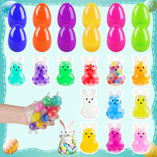 12Packs Easter Bunny Stress Balls With Eggs,Easter Basket Stuffers,Easter Squishy Squeeze Balls Bulk Fidget Toys For Adults,Stre