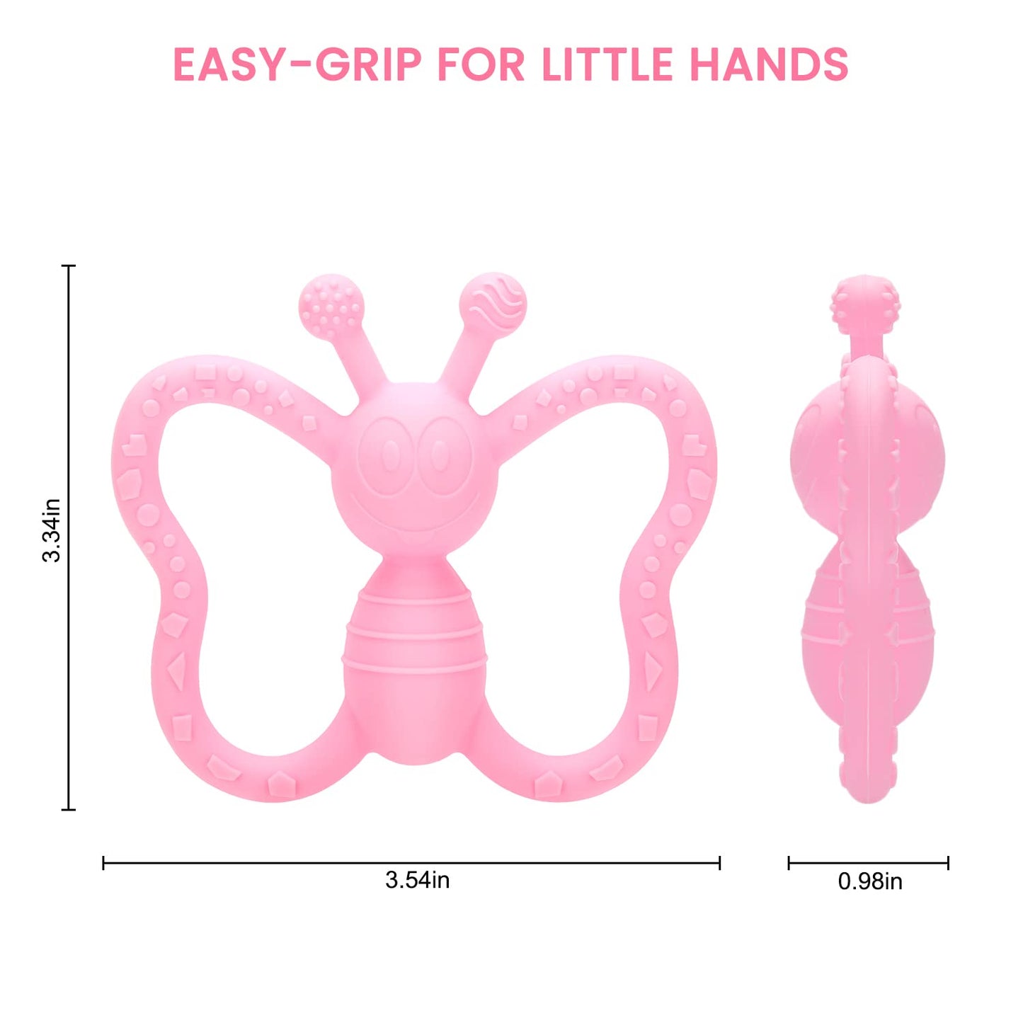 Baby Teething Toys, Butterfly Design Teether Pain Relief Toy For Newborn Babies, Freezer Safe Neutral Shower Gift, Soft Textured