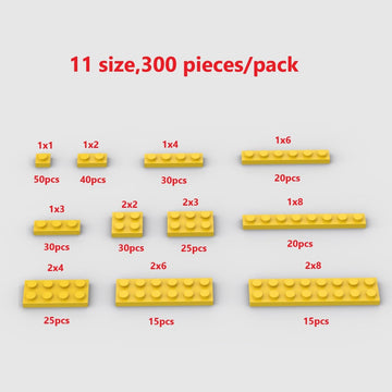 300 Piece Yellow Building Plate Bulk Assortment Pack, Yellow Small Base Plate Accessories For Building With 12 Size, Compatible
