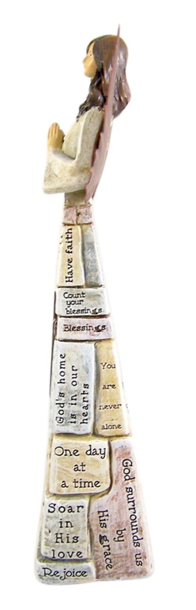 Praying Angel Faith-Filled Robes Whitewashed 4 x 10.5 Resin Tabletop Figurine