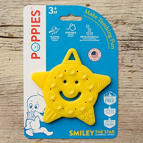 Poppies BPA-Free Silicone Suction Cup Teether - Sensory Bath Toy, Yellow, 1 Count
