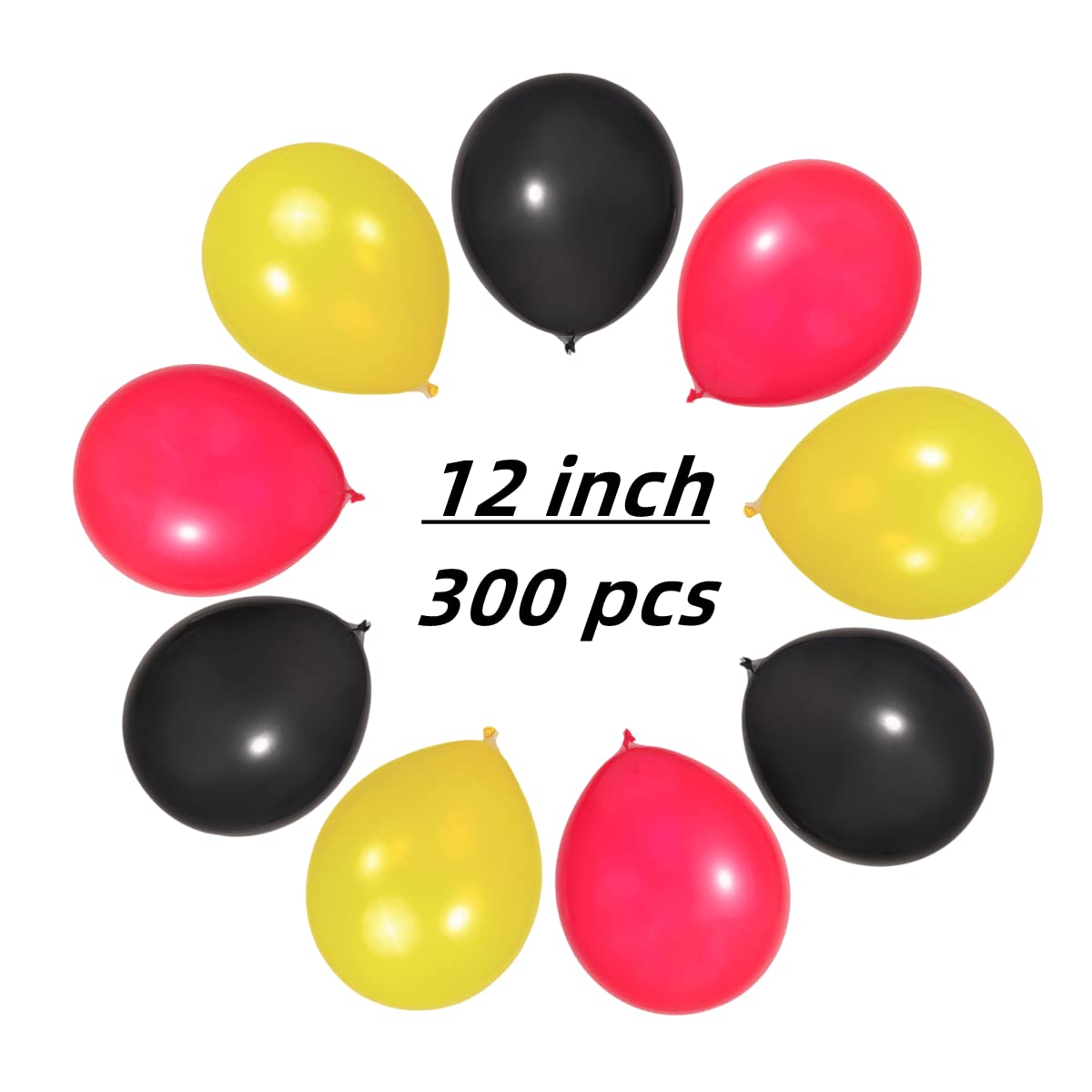 300 Pack Black Red Yellow Balloons - Black Red And Yellow Latex Balloons 12 Inch - 100 Of Each Color - Party Balloons Decoration