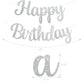 Beishida Silver Happy Birthday Banner - No Diy,10Feet,Pre-Strung-Glitter Happy Birthday Sign, Happy Birthday Garland,Happy Birth