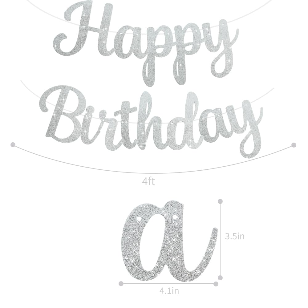 Beishida Silver Happy Birthday Banner - No Diy,10Feet,Pre-Strung-Glitter Happy Birthday Sign, Happy Birthday Garland,Happy Birth