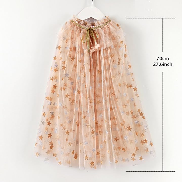 TPMG Princess Tulle Cape for Little Girls Halloween Costume Cloak Dress Up Clothes Pretend Play Party, Sparkling Apricot