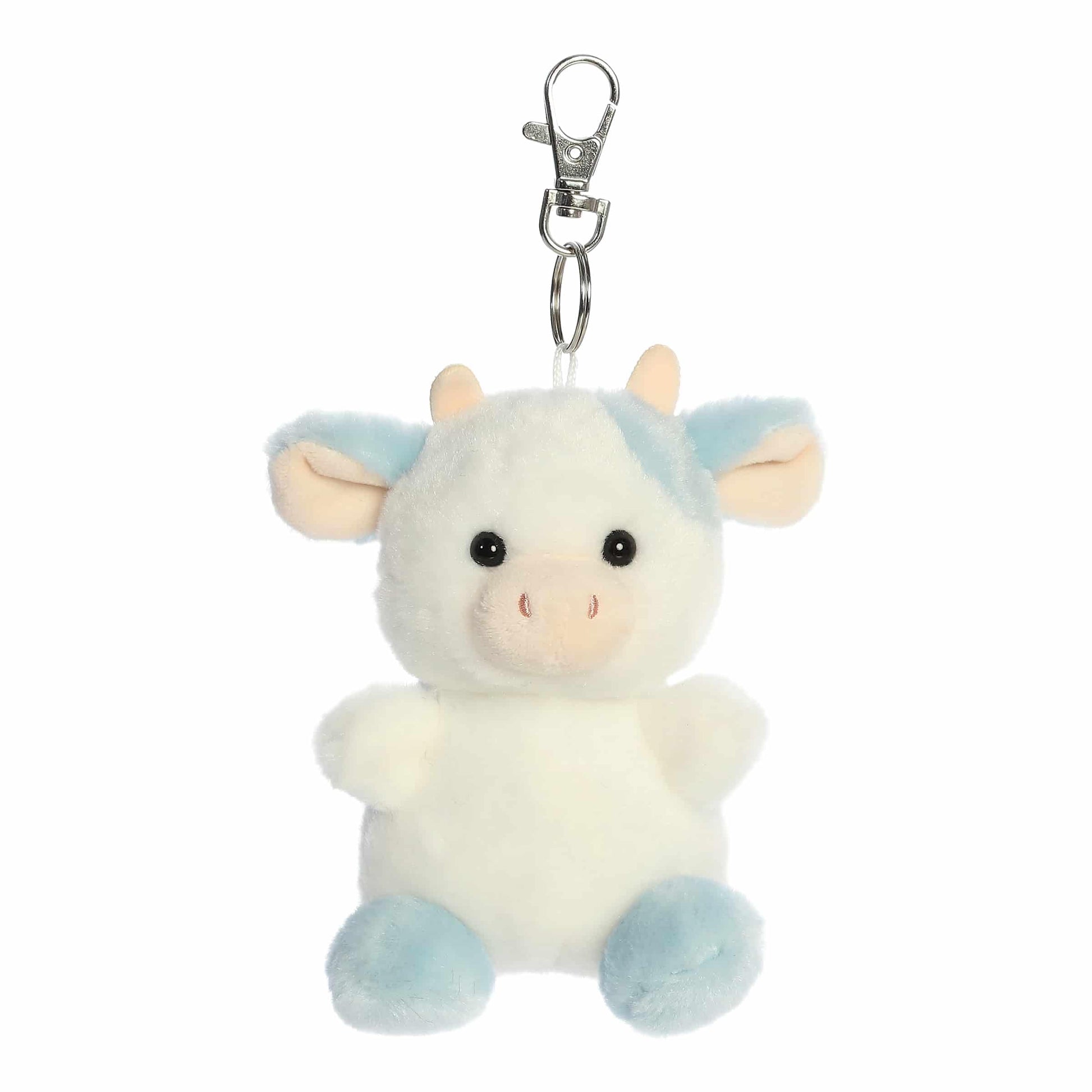 Aurora Adorable Palm Pals Skyla Blueberry Cow Clip-On - Fun Collectible Plush for Kids and mature-themed Collectors - Perfect for Decorating Rooms and Birthday Gifts - Blue 4 Inches