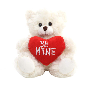 Plushland Stuffed Mocha Heart Bear - Plush Bear Toy For Kids & Adults - Embroidered Heart Pillow - Brown-6 Inches (Be Mine-Cream 9'')