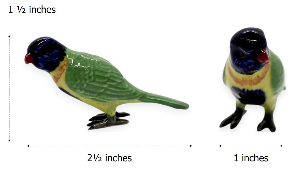 Witnystore Tiny 2?'' Long Rainbow Lorikeet Parrot Bird Figurine - Miniature Hand Made Painted Ceramic Birds Aves Colorful Porcel