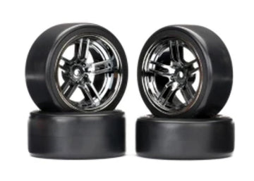Traxxas 8378 Assembled 1.9'' Split-Spoke Black Chrome Wheels with Drift Tires