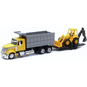 New Ray International Lonestar, Dump Truck W/Wheel Loader 1:43 Scale 18' Diecast Toy #16633 Yellow