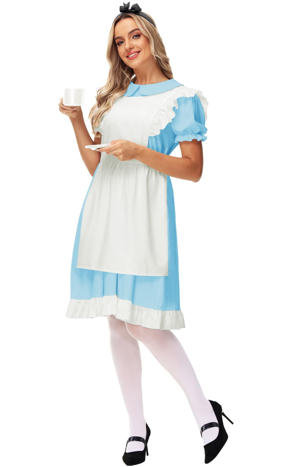 Alice Costume For Women Blue French Maid Costume Puff Sleeve Princess Dress Clothing Set 2Xl